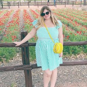 Green and white gingham smocked dress